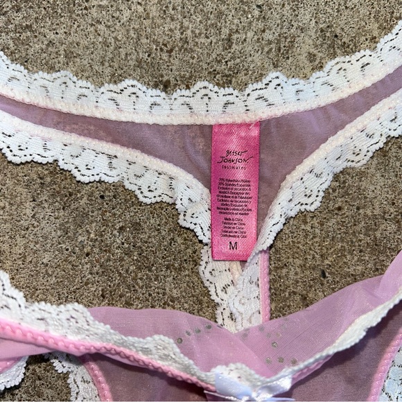 Rhinestone “I Do” Bridal Thong Lace Pink M Medium Betsey Johnson Embellished - Picture 3 of 7